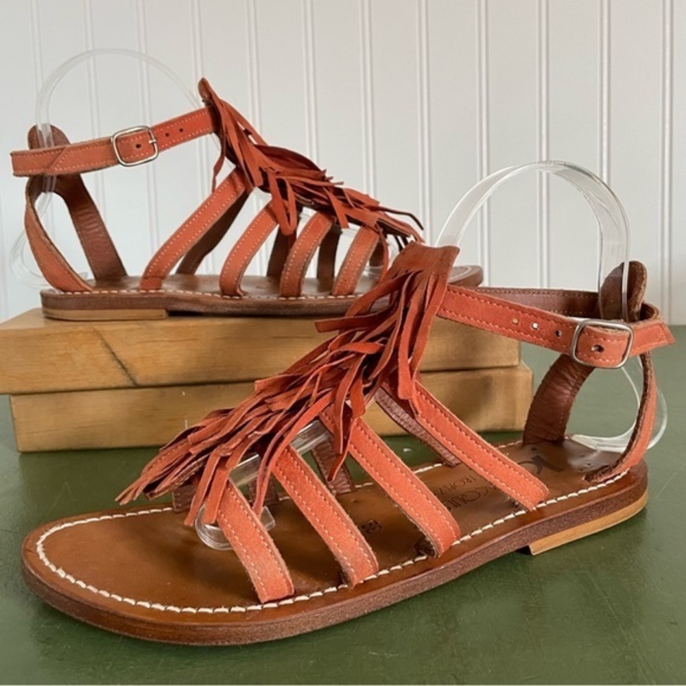 K Jacques Strappy Sandals w Fringed Vamps in Terra Cotta Nubuck *France*